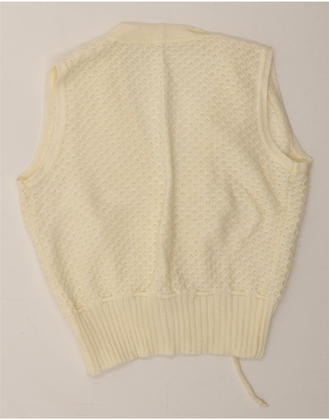 VINTAGE Womens Sleeveless Cardigan Sweater UK 12 Medium Off White Vintage Vintage and Second-Hand Vintage from Messina Hembry 