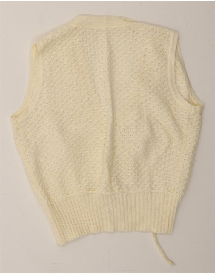 VINTAGE Womens Sleeveless Cardigan Sweater UK 12 Medium Off White Vintage Vintage and Second-Hand Vintage from Messina Hembry 