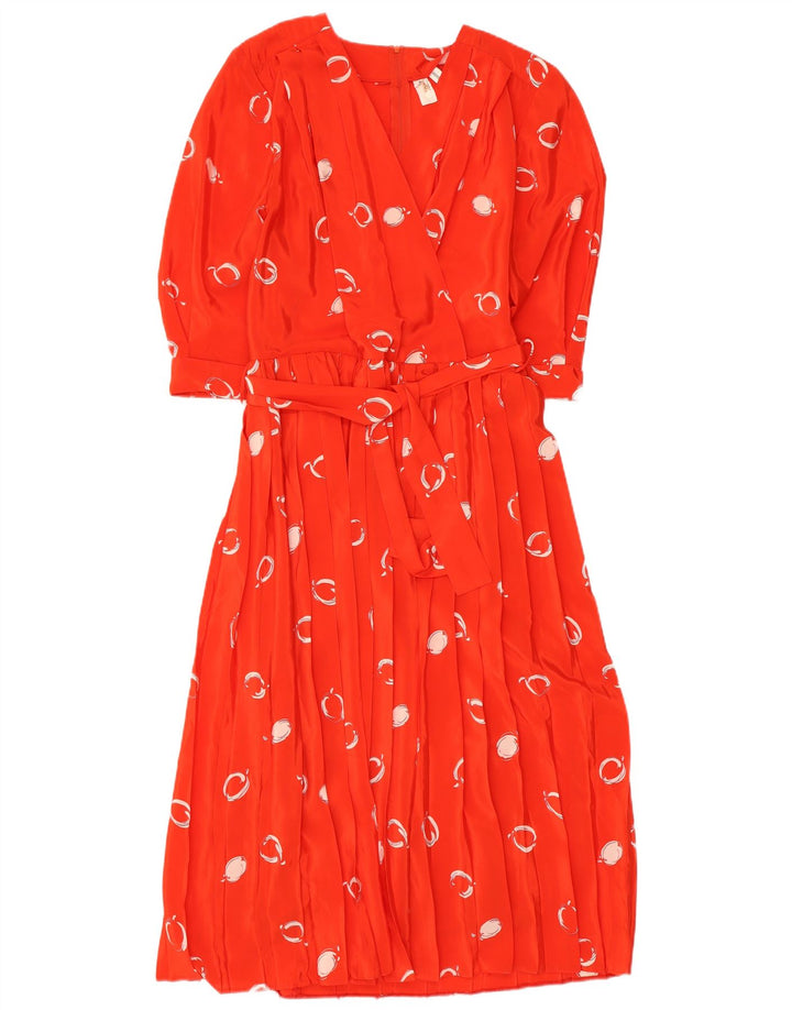 Vintage kvinders abstrakt mønster 3/4 ærmet maxikjole EU 42 Stor rød