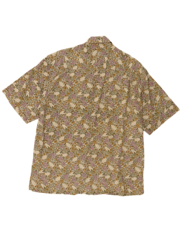 Vintage Kortærmet Herreskjorte Stor Beige Blomsterhør