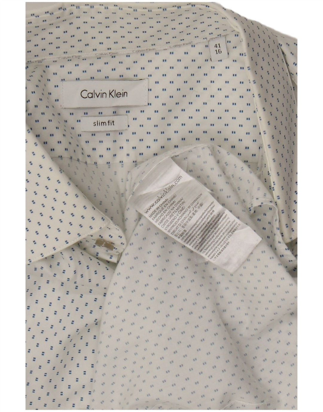CALVIN KLEIN Herre Slim Fit skjorte str. 41 16 Stor hvid plettet bomuld