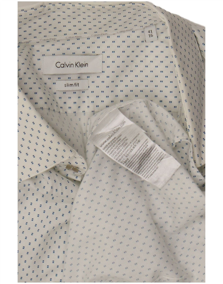 CALVIN KLEIN Herre Slim Fit skjorte str. 41 16 Stor hvid plettet bomuld