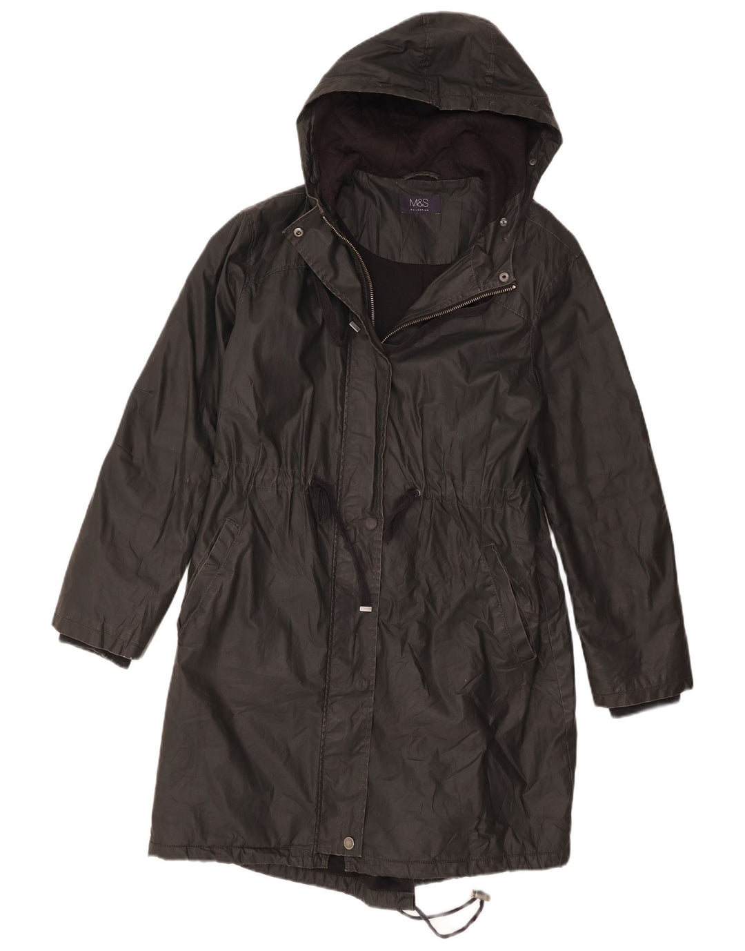 Marks & Spencer Dame Hooded Parka Jacket UK 10 Small Black Cotton