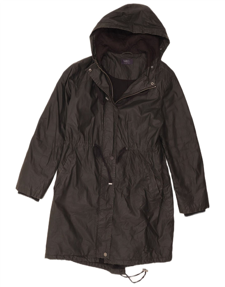 Marks & Spencer Dame Hooded Parka Jacket UK 10 Small Black Cotton