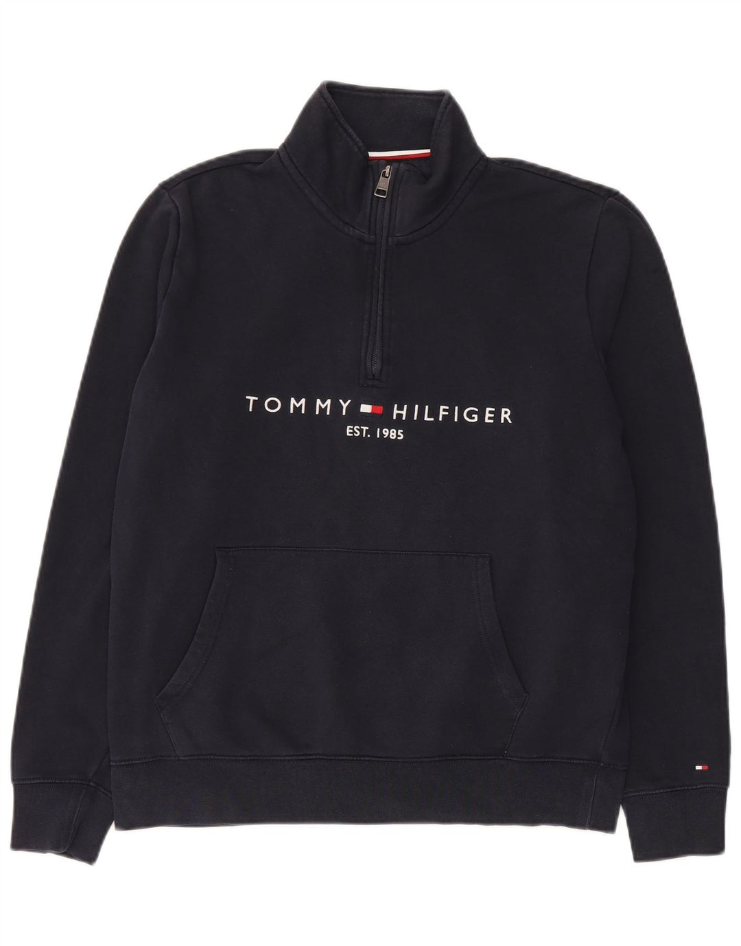 Tommy Hilfiger Herre Grafisk Zip Neck Sweatshirt Jumper Medium Navy Blue