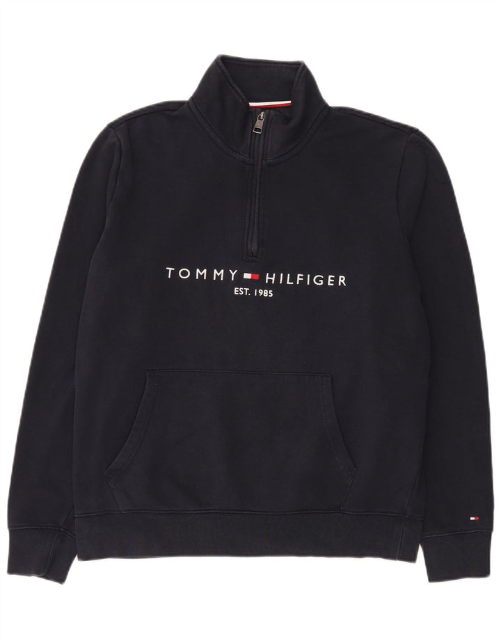 Tommy Hilfiger Herre Grafisk Zip Neck Sweatshirt Jumper Medium Navy Blue