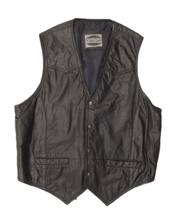 JOHN F GEE Mens Leather Waistcoat Large Black Leather Vintage John F Gee and Second-Hand John F Gee from Messina Hembry 