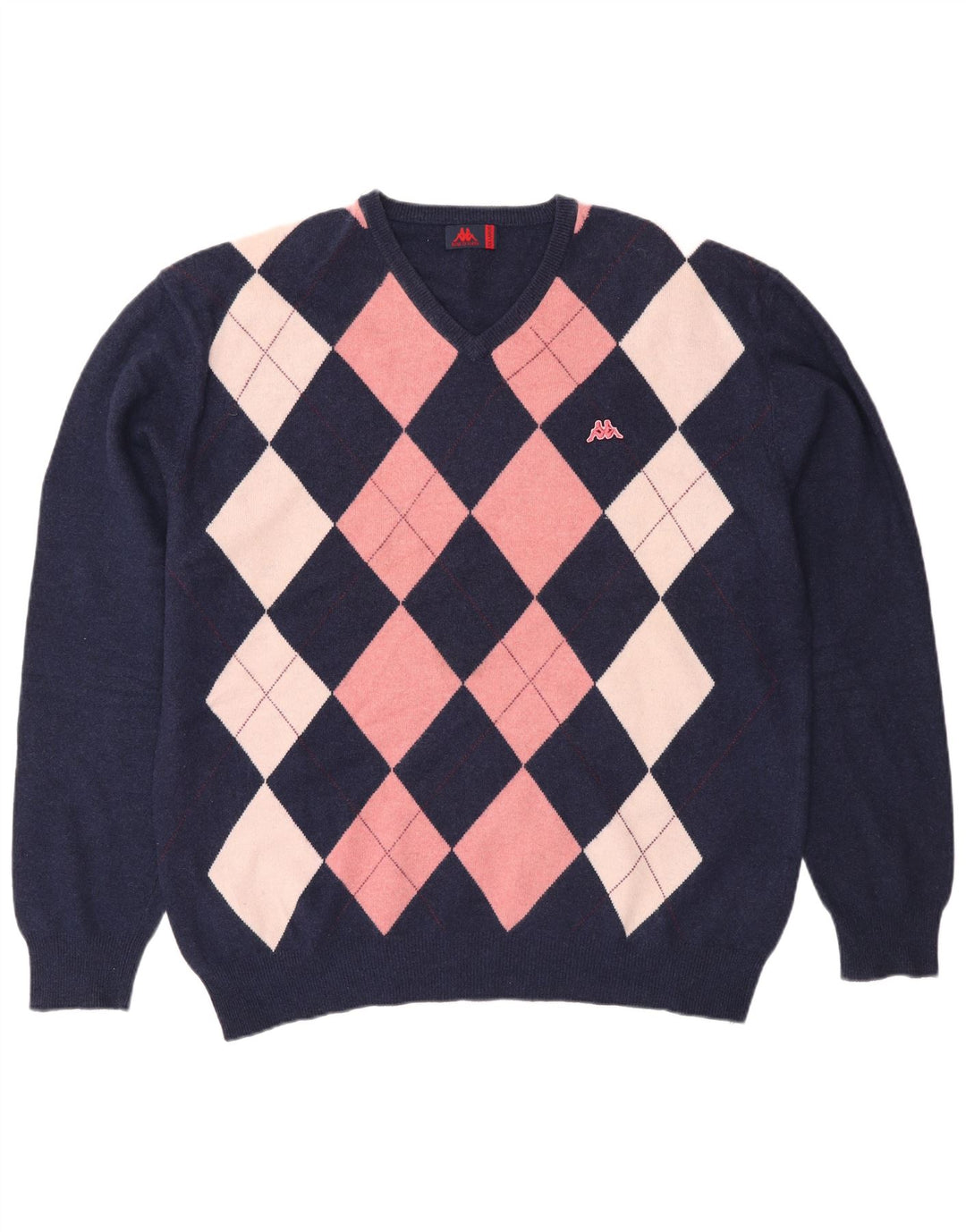 Kappa Herre V-hals sweater 2XL Navy Blue Argyle/Diamond Wool