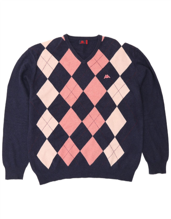 Kappa Herre V-hals sweater 2XL Navy Blue Argyle/Diamond Wool