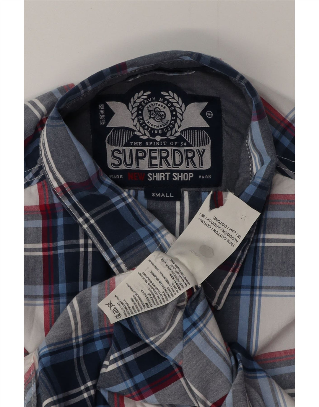 SUPERDRY Herreskjorte lille marineblå plaid bomuld