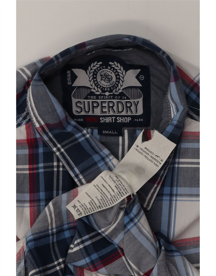 SUPERDRY Herreskjorte lille marineblå plaid bomuld