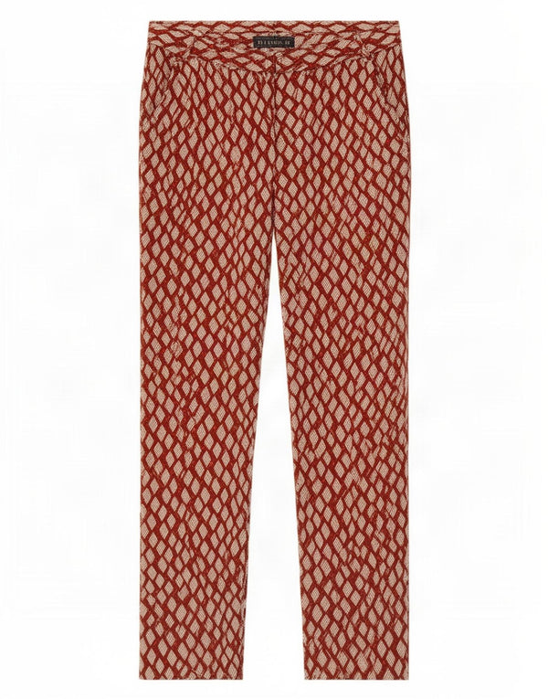 Zara Dame Slim Chino Bukser EU 38 Small W28 L26 Burgundy Geometric