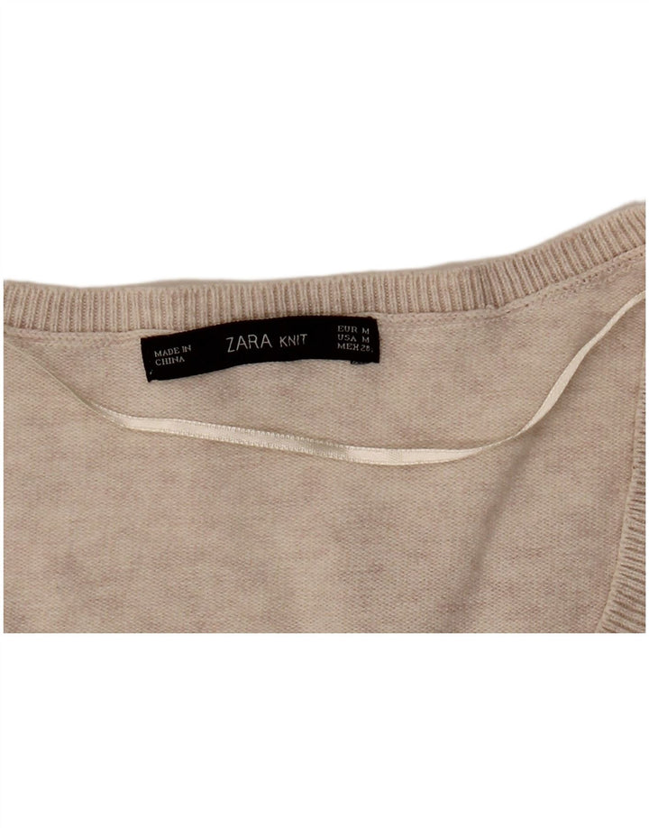 Zara Dame Oversized V-hals sweater UK 14 Medium Beige