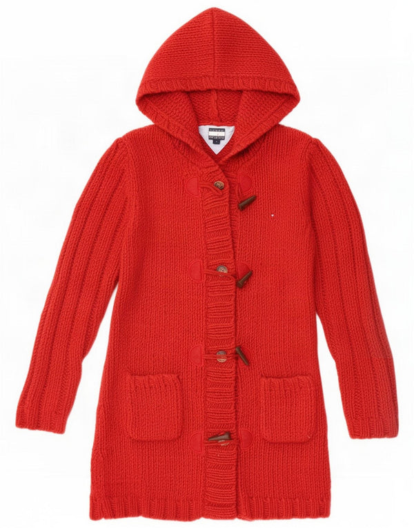Tommy Hilfiger Girls Hooded Cardigan Sweater 13-14 Years Large Red Acrylic