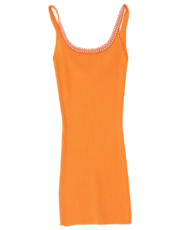 Zara Dame Slim Fit Cami Top UK 14 Medium Orange Viscose