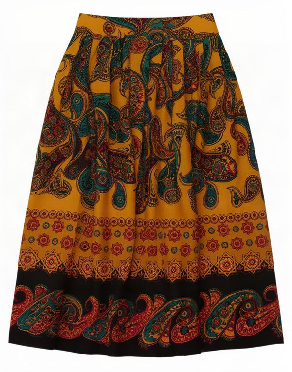 Byblos Womens Plisseret A-Line nederdel IT 44 Medium W30 Yellow Paisley