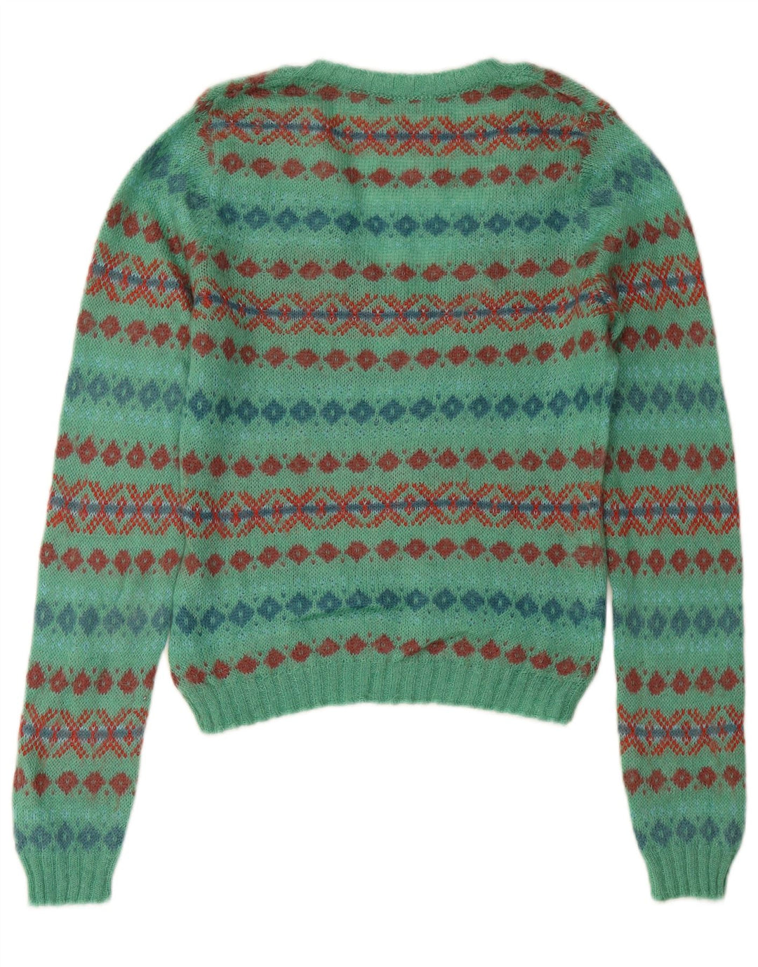 SISLEY Dame Crop V-hals sweater UK 14 Medium Turkis Fair Isle