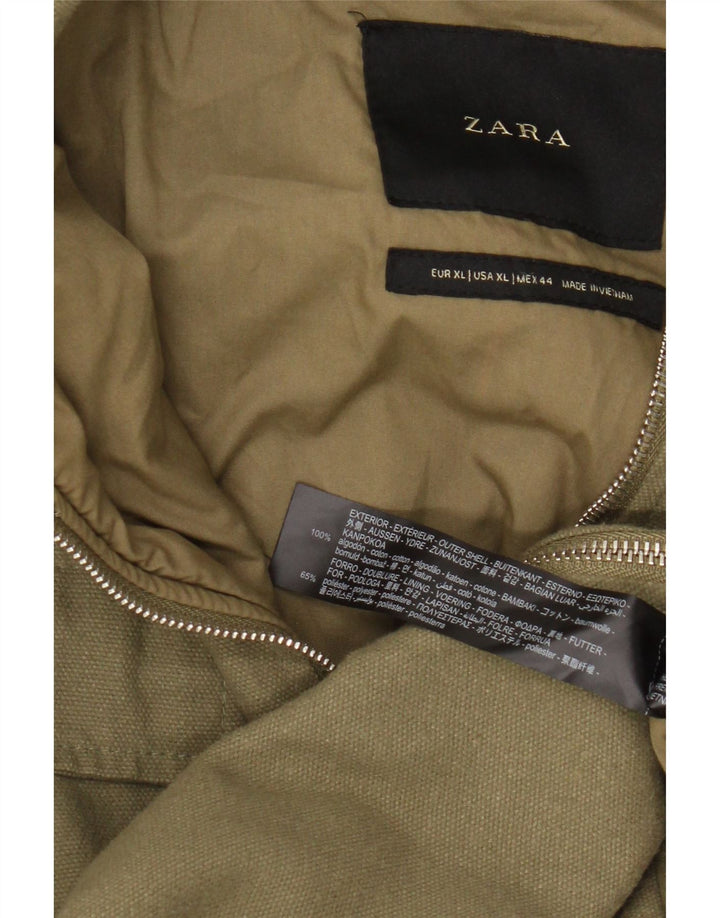 Zara Herre Utility Jacket UK 42 XL Khaki Cotton