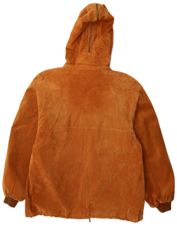 Fabiani Mens Hooded Suede Jacket IT 48 Medium Brown Leather