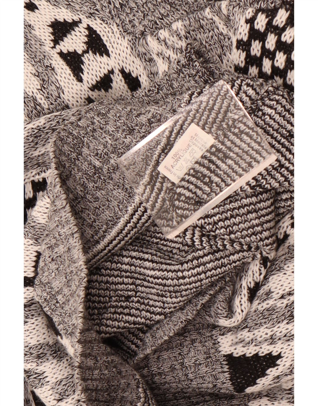 Vintage herre lynlås-hals sweater stor grå geometrisk akryl