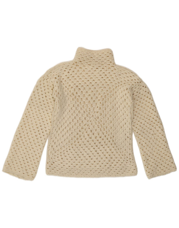 Vintage Dame se Gennem Turtle Neck Jumper Sweater UK 14 Medium Off Whit