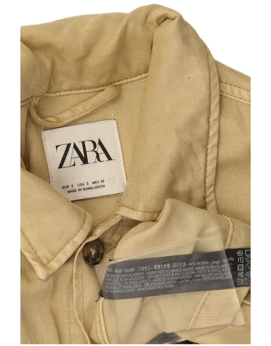 Zara Herre Utility Jacket UK 36 Small Beige Lyocell
