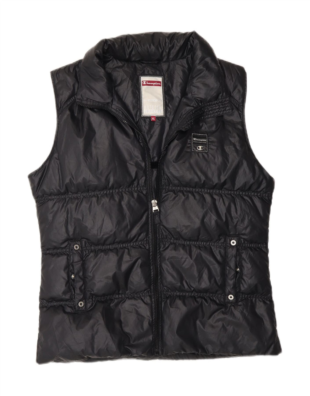 CHAMPION Womens Padded Gilet UK 18 XL Black Polyester Vintage Champion and Second-Hand Champion from Messina Hembry 