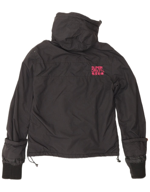 SUPERDRY Dame Loose Fit Hooded Windbreaker Jacket UK 10 Small Black