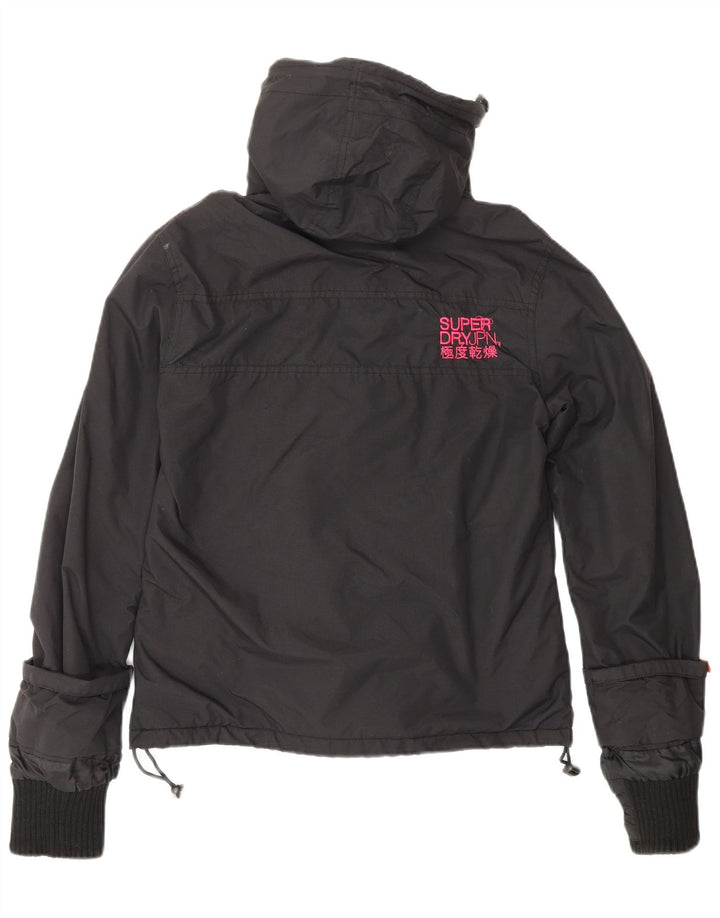 SUPERDRY Dame Loose Fit Hooded Windbreaker Jacket UK 10 Small Black