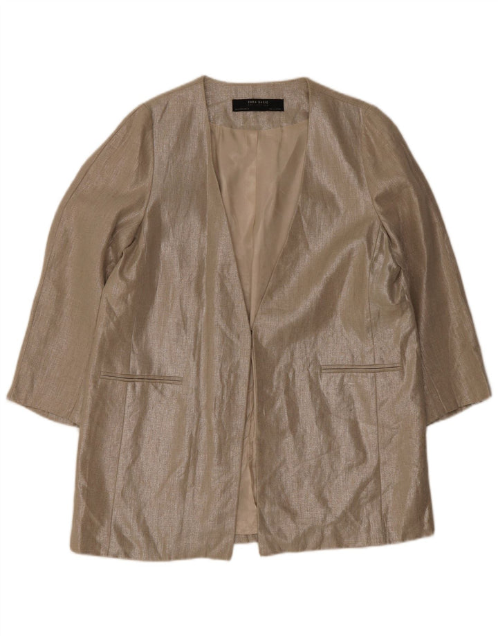Zara Dame 3/4 ærmet blazerjakke UK 14 XL Beige hør