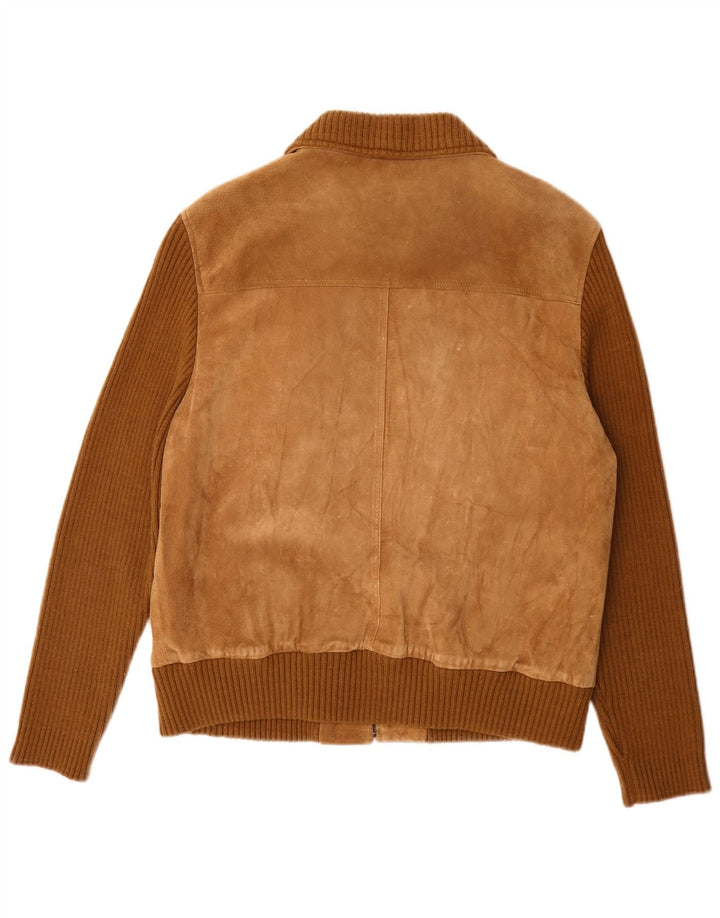 Vintage dame ruskind bomberjakke IT 50 XL Beige Colourblock Læder