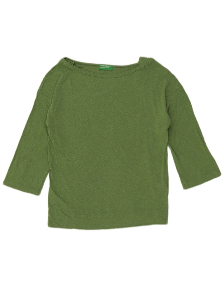 BENETTON Dame Crop Top 3/4 ærmer UK 12 Medium Green Flecked Bomuld