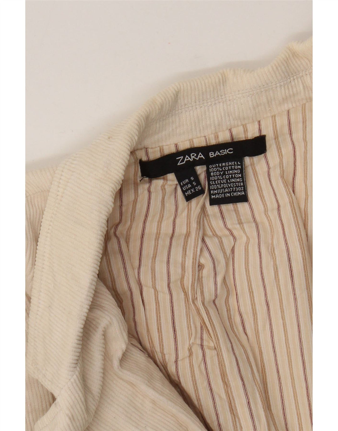 Zara Dame 3-knaps fløjlsjakke Blazer DK 8 Small Beige Bomuld