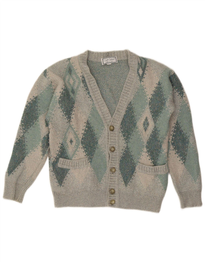 Gran Sasso Herre Cardigan Sweater Medium Grey Argyle/Diamond Wool