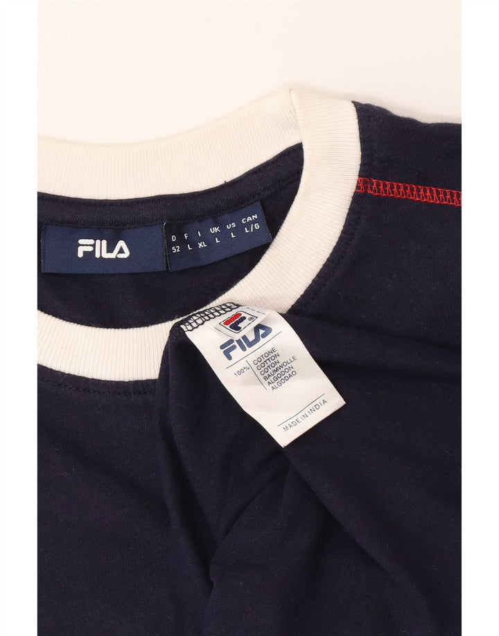 Fila Herre T-shirt Top Stor marineblå stribet bomuld