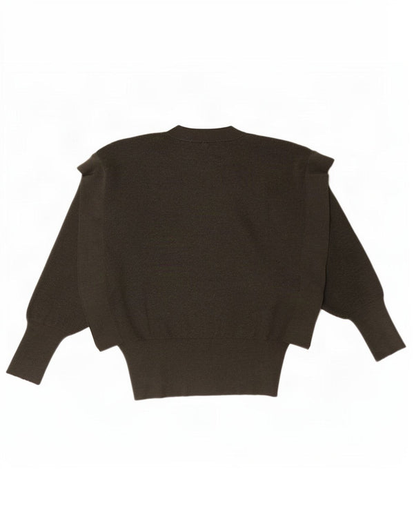 Zara Dame Batwing Crew Neck Jumper Sweater UK 10 Small Khaki Wool