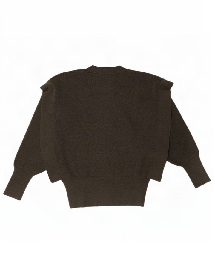 Zara Dame Batwing Crew Neck Jumper Sweater UK 10 Small Khaki Wool
