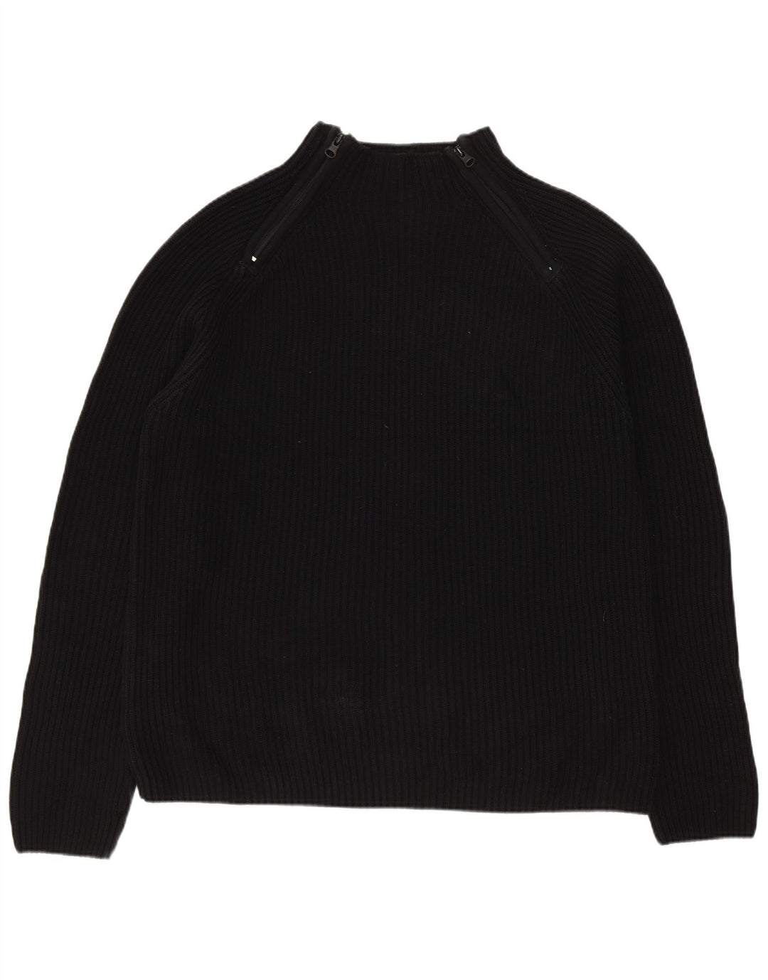 Zara Herre Zip Neck Jumper Sweater Stor Sort Bomuld