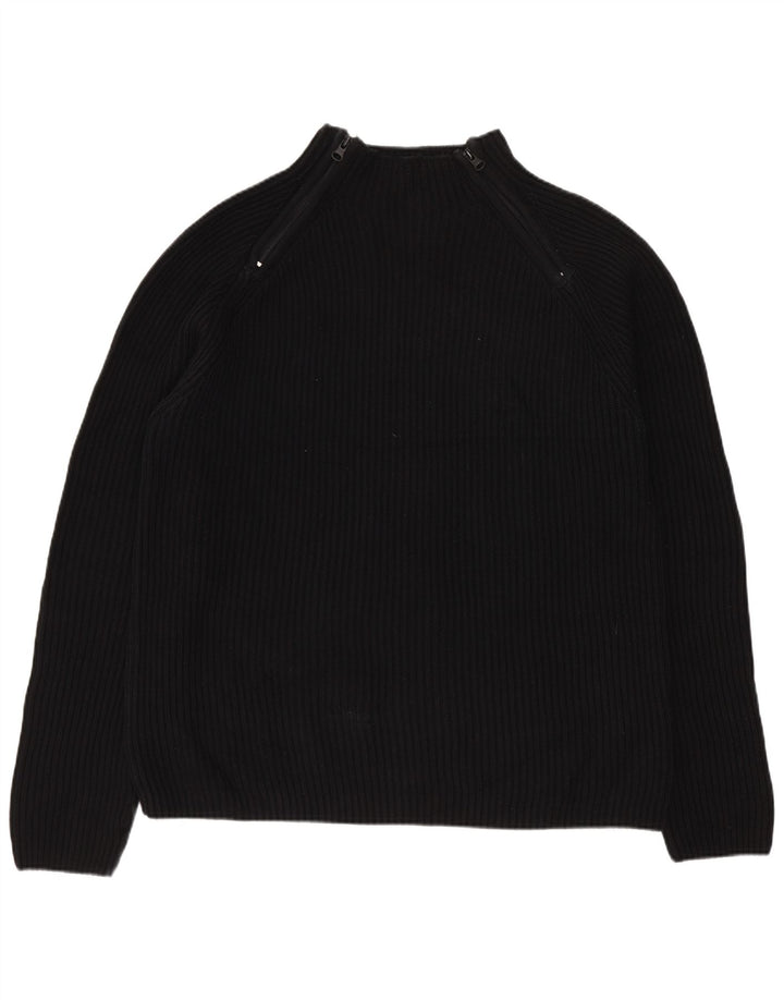 Zara Herre Zip Neck Jumper Sweater Stor Sort Bomuld