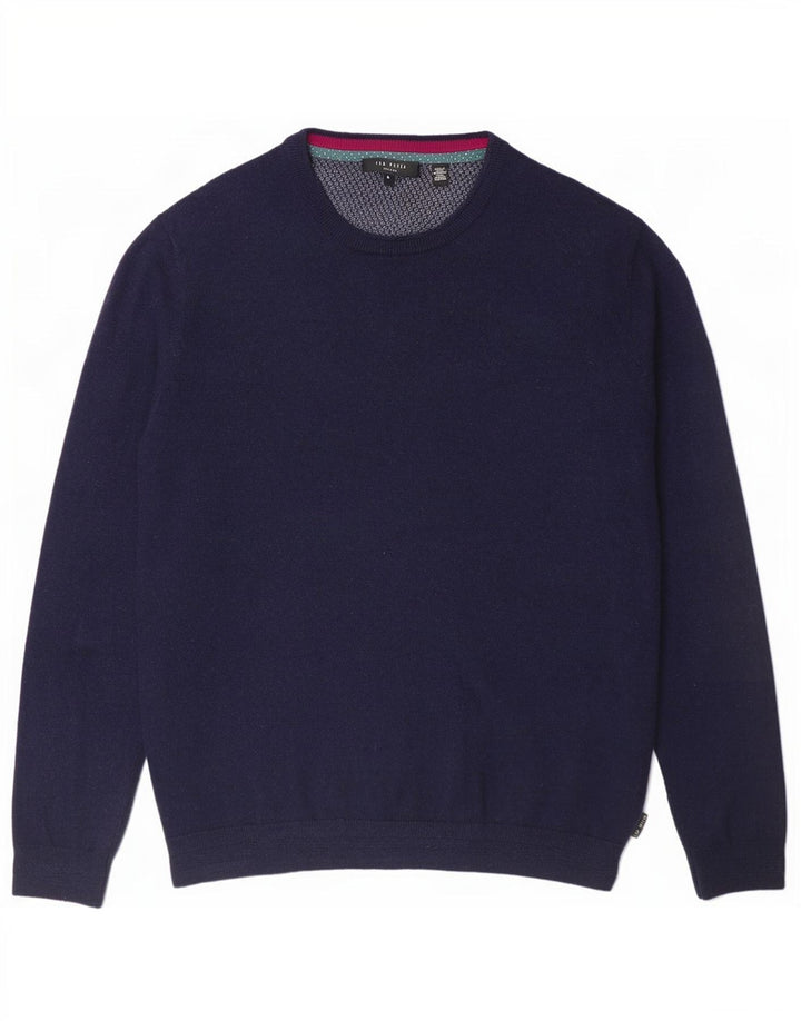 Ted Baker Herre Crew Neck Jumper Sweater Størrelse 4 Large Navy Blue Wool