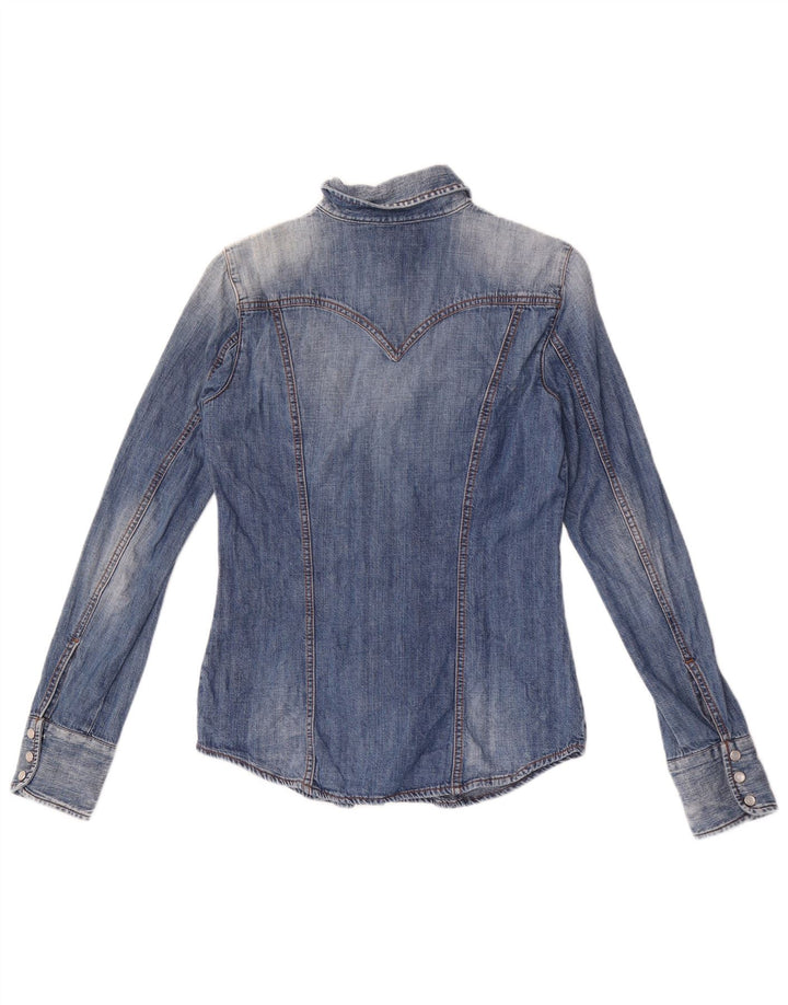 Gas Dame Denim Shirt UK 12 Medium Blue Cotton