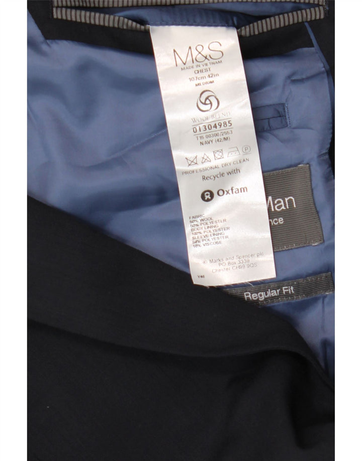 Marks & Spencer Herre 2-knaps blazerjakke UK 42 Stor marineblå uld