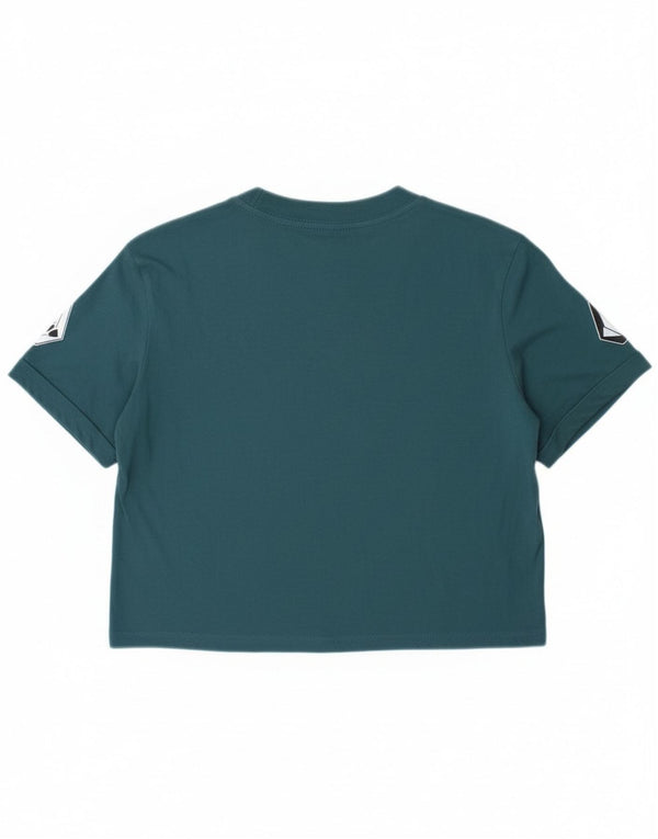 Volcom Womens Loose Fit Crop Grafisk T-Shirt Top Størrelse 4/6 Lille Blå