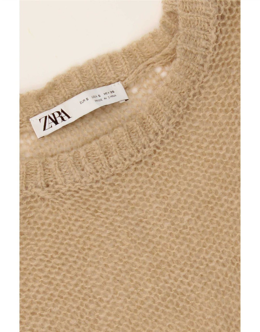 Zara Dame Se Through Top Langærmet UK 10 Small Beige