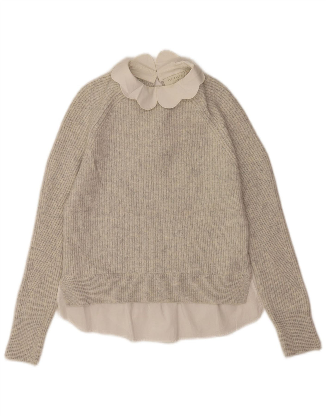 Ted Baker dame sweater med rund hals i overstørrelse US 0 2XS grå uld