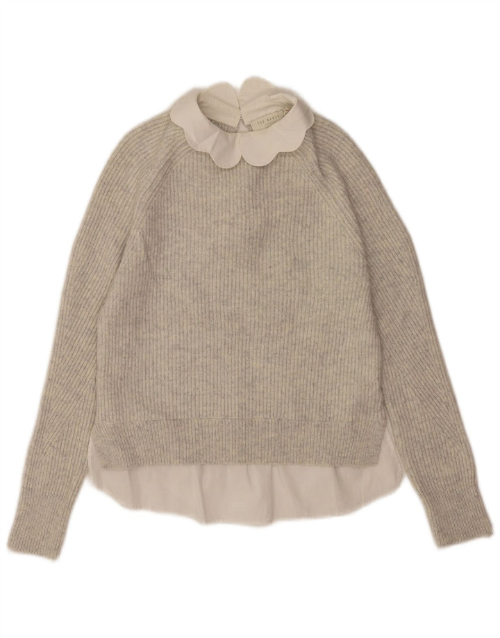 Ted Baker dame sweater med rund hals i overstørrelse US 0 2XS grå uld