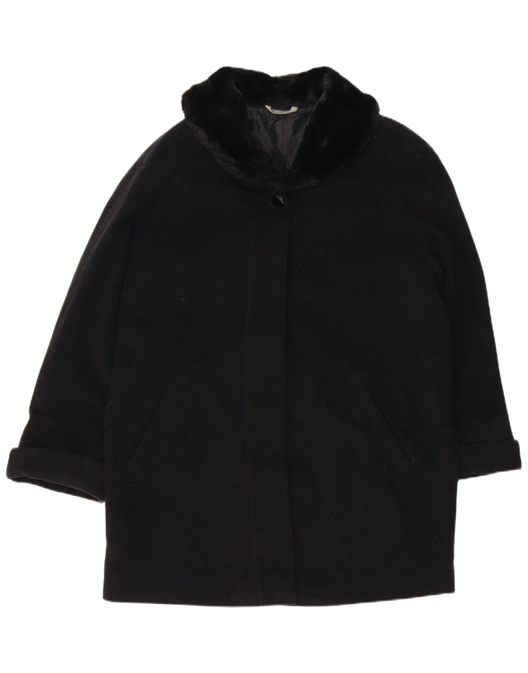 MARKS & SPENCER Womens Overcoat UK 14 Large Black Wool
