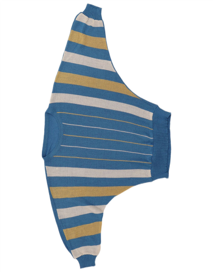 VINTAGE Dame Batwing Boat Neck Jumper Sweater IT 40 Lille Blå Stribet