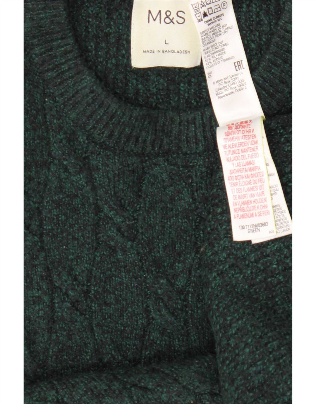 Marks & Spencer Herre sweater med rund hals, stor grøn polyamid