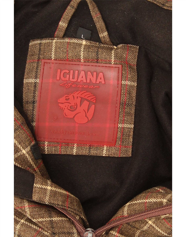 Iguana Herre hætte vindjakke UK 40 Stor brun ternet polyester